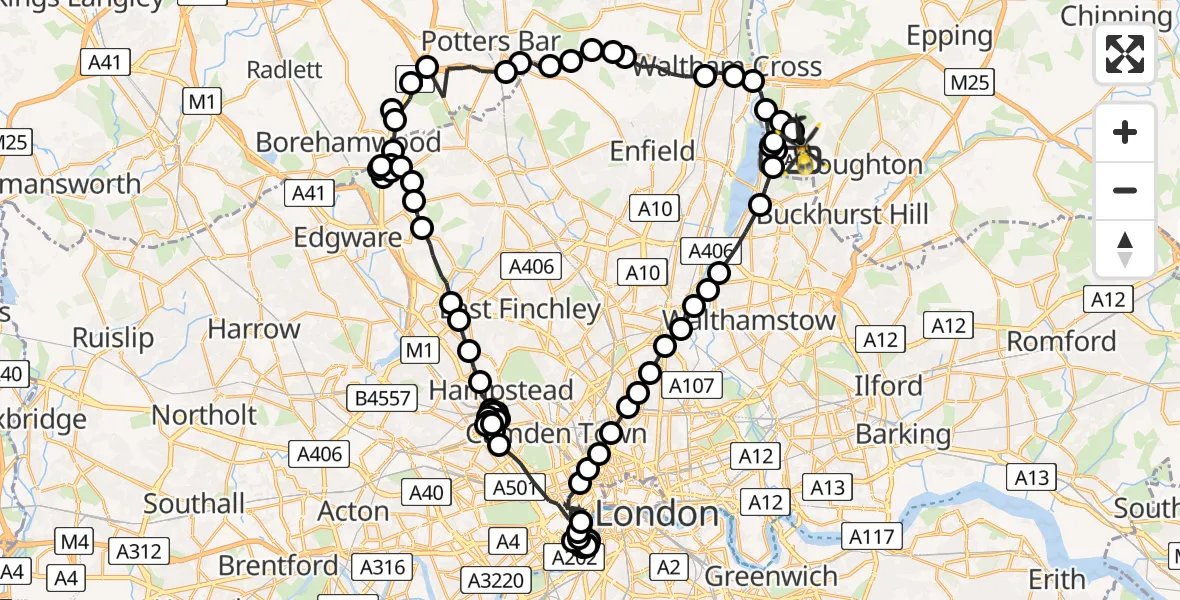 Flight route Police Helicopter Sewardstonebury - Metropolitan Police Air Support Unit Lippitts Hill, 04 June 2026, 08:38