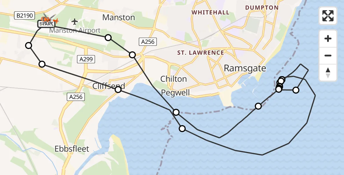 Flight route Coastguard Helicopter Manston Airport - Manston Airport, 04 June 2026, 08:41