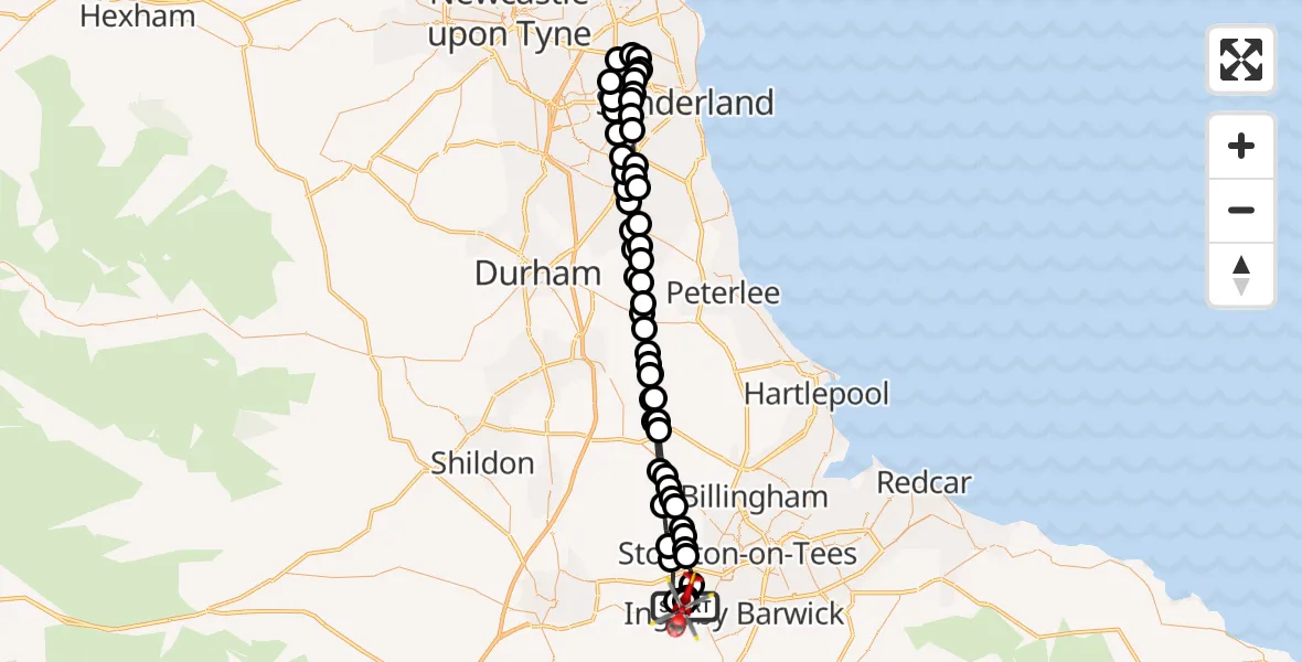 Flight route Air Ambulance Helicopter Egglescliffe - Egglescliffe, 04 June 2026, 08:51