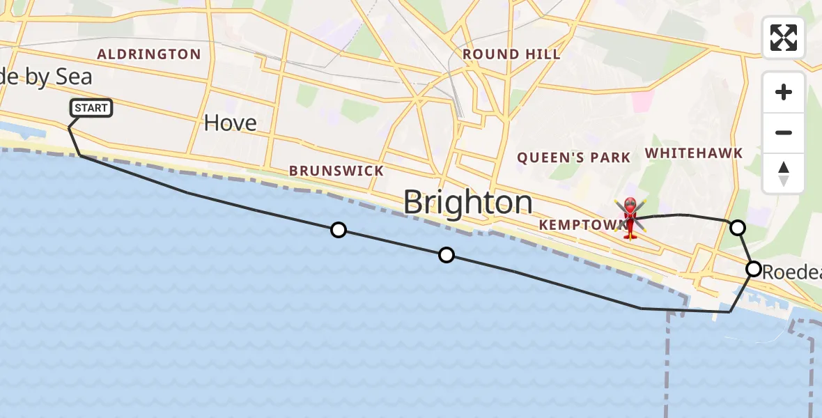 Flight route Air Ambulance Helicopter Portslade by Sea - Brighton, 04 June 2026, 08:54