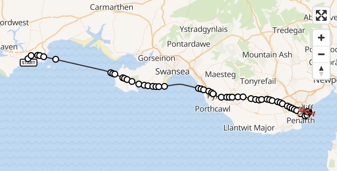 Flight route Air Ambulance Helicopter Jameston - Cardiff Heliport, 04 June 2026, 08:58
