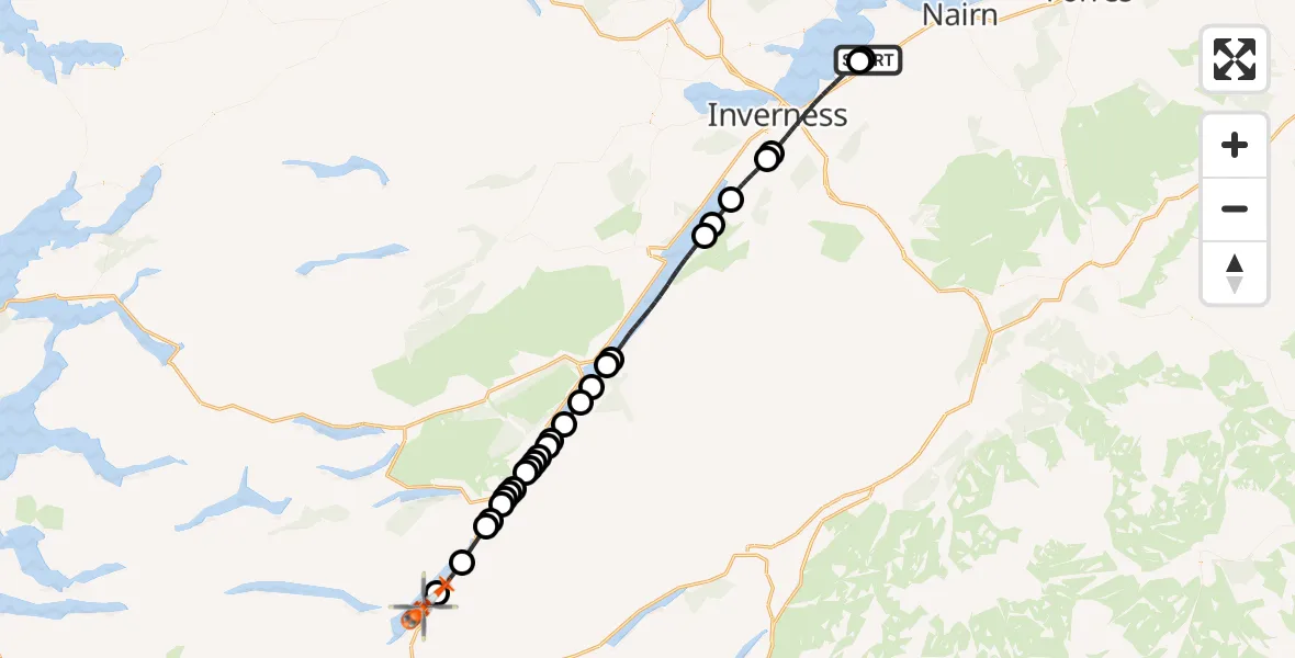 Flight route Coastguard Helicopter Inverness Airport - Loch Lochy, 04 June 2026, 09:36