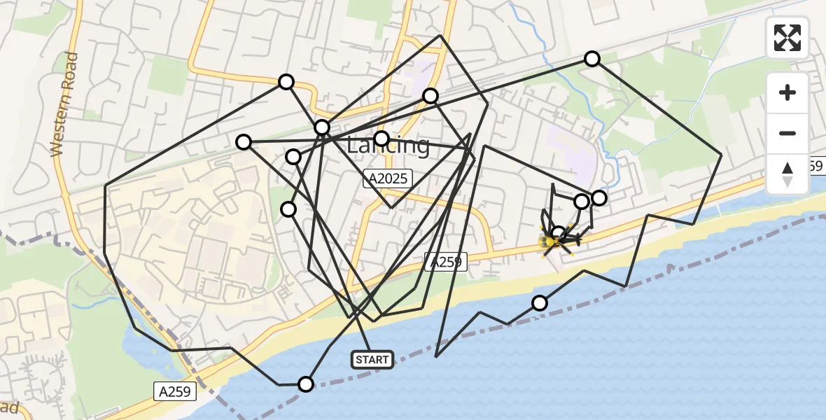 Flight route Police Helicopter Lancing - Lancing, 04 June 2026, 09:37