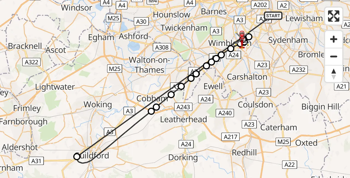 Flight route Air Ambulance Helicopter Kings College London Hospital - St Georges Hospital, 04 June 2026, 09:42