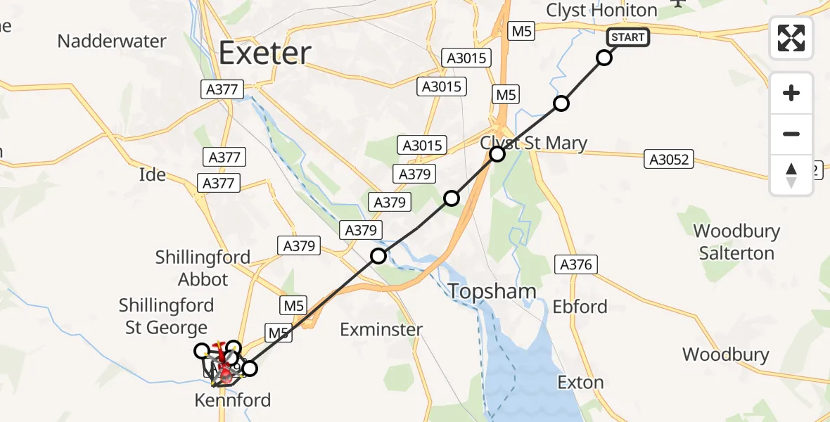 Flight route Air Ambulance Helicopter Exeter International Airport - Exminster, 04 June 2026, 09:44