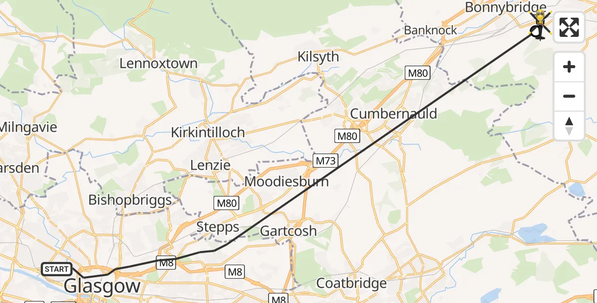 Flight route Police Helicopter Glasgow - Rough Castle Fort, 04 June 2026, 09:54