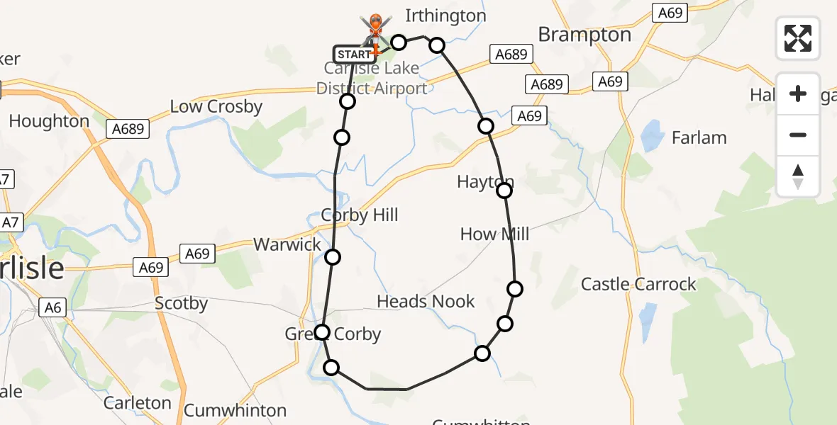 Flight route Coastguard Helicopter Carlisle Lake District Airport - Carlisle Lake District Airport, 04 June 2026, 10:17