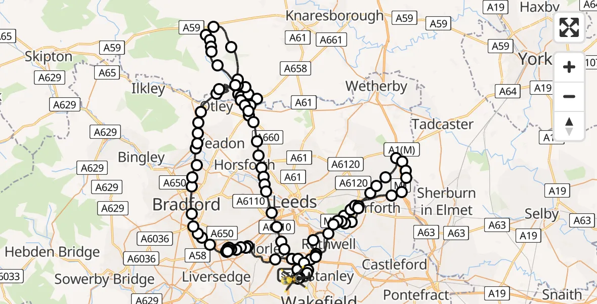 Flight route Police Helicopter East Ardsley - Brandy Carr, 04 June 2026, 10:41