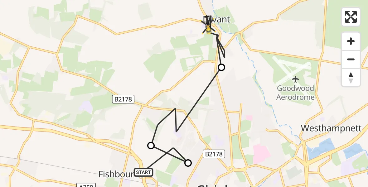 Flight route Police Helicopter Fishbourne - Lavant, 04 June 2026, 11:10