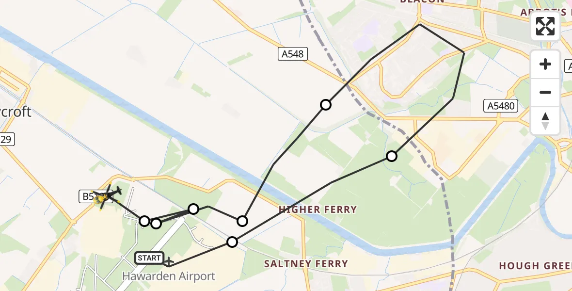 Flight route Police Helicopter Hawarden Airport - Hawarden Airport, 04 June 2026, 11:24