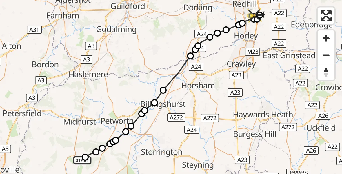 Flight route Police Helicopter Charlton - South Nutfield, 04 June 2026, 11:25