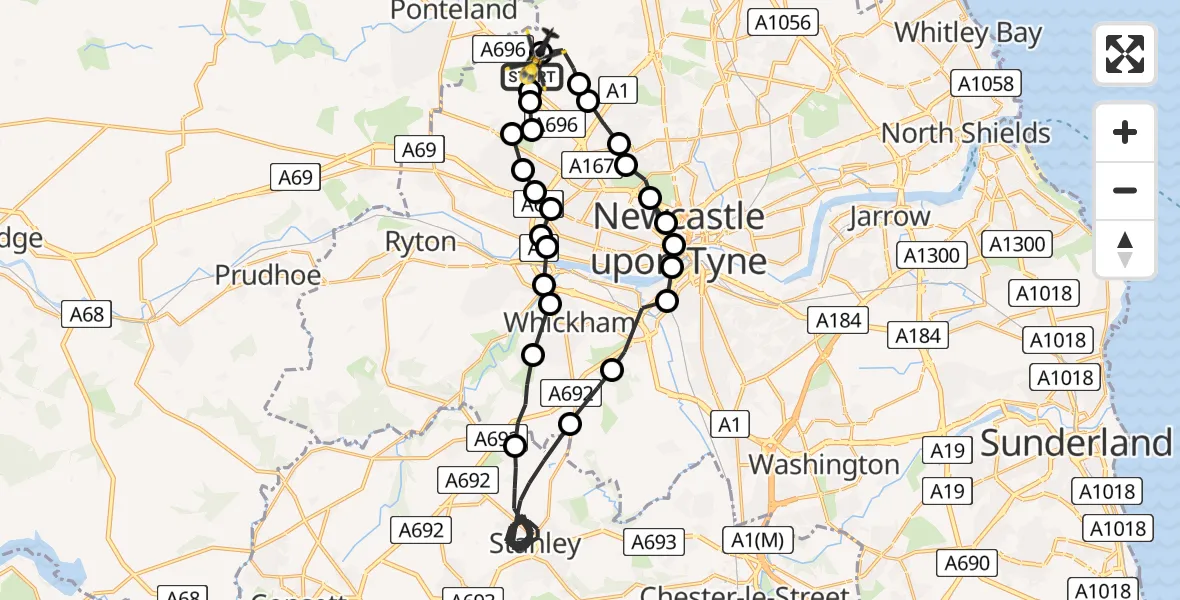 Flight route Police Helicopter Newcastle International Airport - Newcastle International Airport, 04 June 2026, 11:43