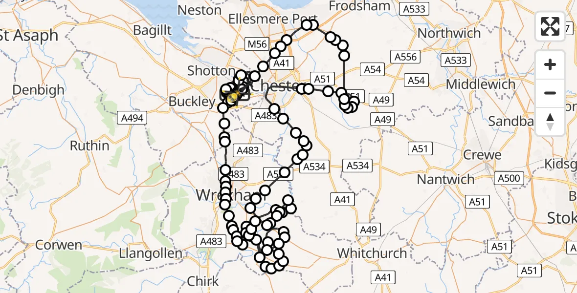 Flight route Police Helicopter Hawarden Airport - Hawarden Airport, 04 June 2026, 11:47