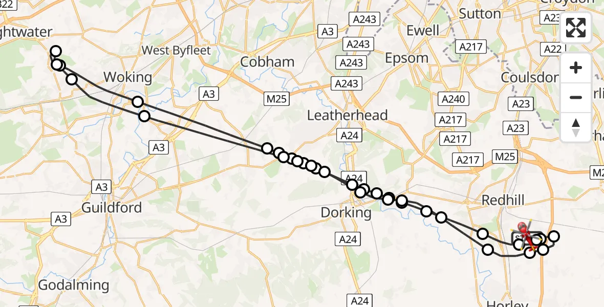 Flight route Air Ambulance Helicopter Redhill Aerodrome - Redhill Aerodrome, 04 June 2026, 11:50