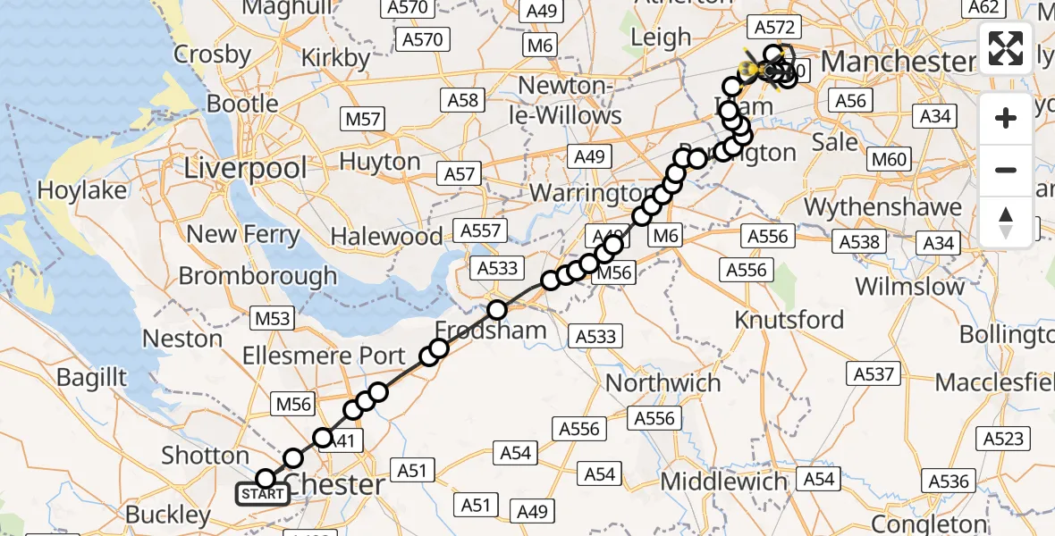 Flight route Police Helicopter Hawarden Airport - Irlam, 04 June 2026, 12:01