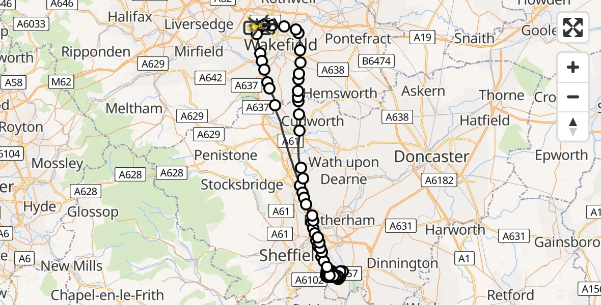 Flight route Police Helicopter East Ardsley - Brandy Carr, 04 June 2026, 12:04
