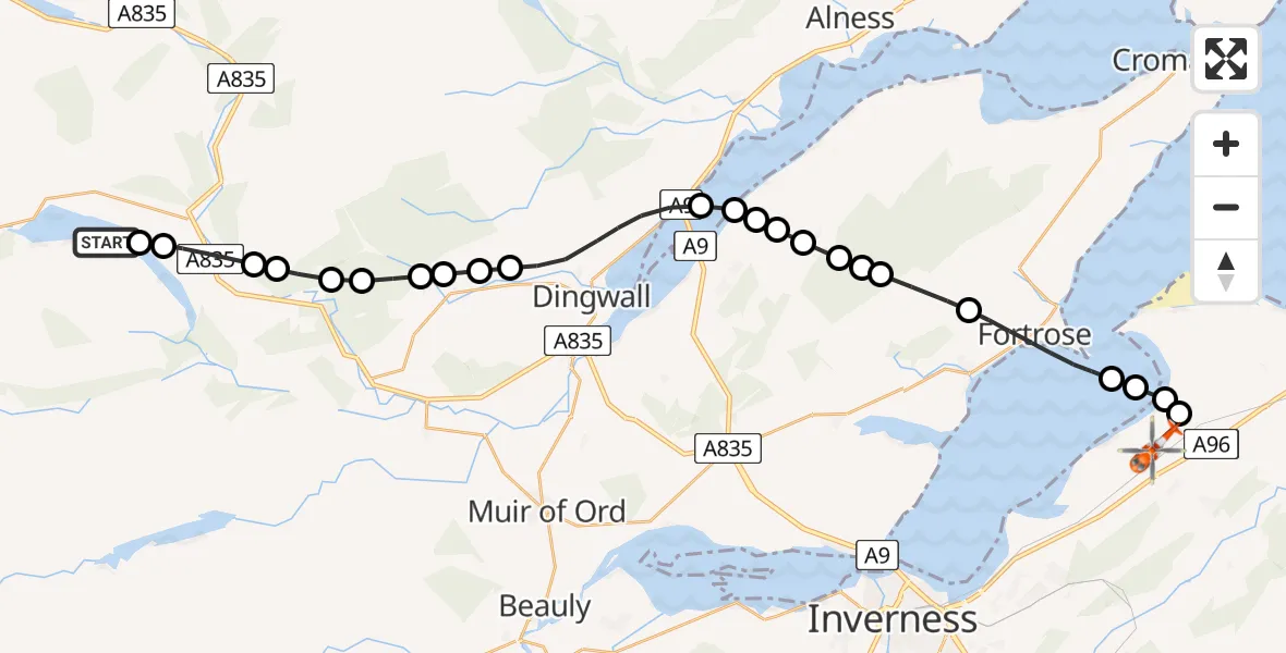 Flight route Coastguard Helicopter Highland - Inverness Airport, 04 June 2026, 12:49