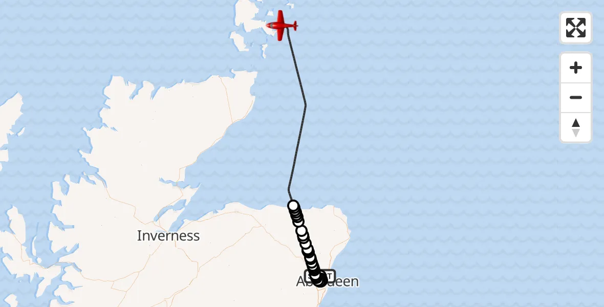 Flight route Air Ambulance Aircraft Aberdeen International Airport - North Atlantic Ocean, 04 June 2026, 13:10