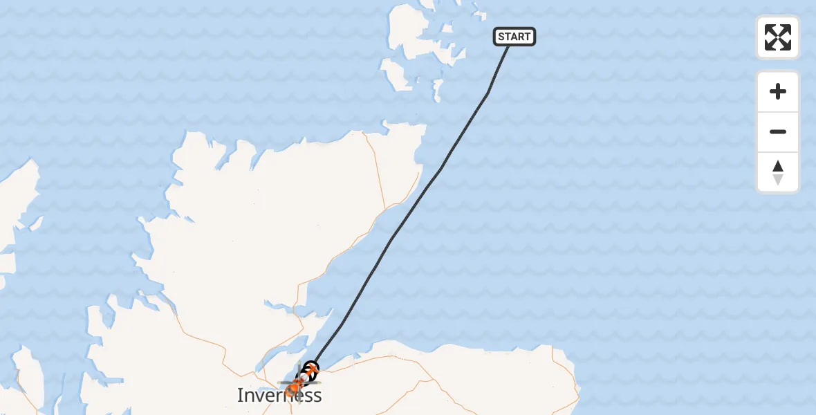 Flight route Coastguard Helicopter North Sea - Inverness Airport, 04 June 2026, 13:21