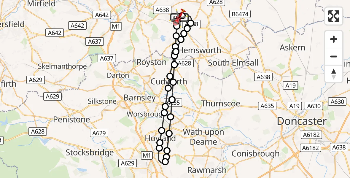 Flight route Air Ambulance Helicopter YAA Nostell Helicopter Port - YAA Nostell Helicopter Port, 04 June 2026, 13:23