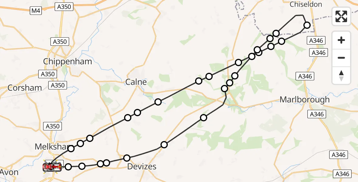 Flight route Air Ambulance Helicopter Wiltshire Air Ambulance - Wiltshire Air Ambulance, 04 June 2026, 13:33