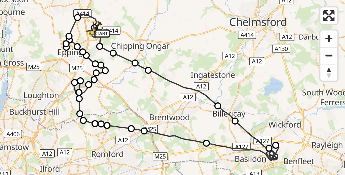 Flight route Police Helicopter North Weald Bassett - North Weald Airfield, 04 June 2026, 13:39