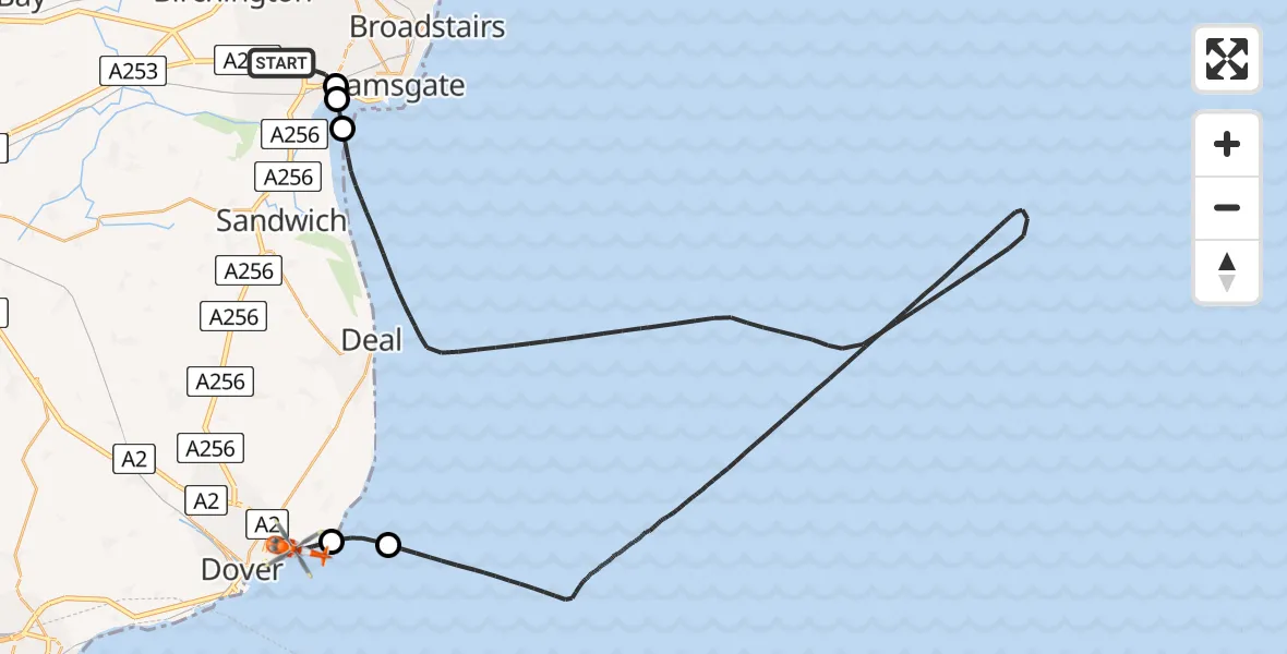 Flight route Coastguard Helicopter Manston Airport - Dover, 04 June 2026, 13:40