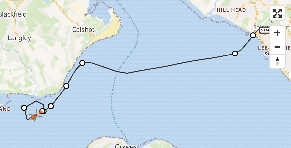 Flight route Coastguard Helicopter Solent Airport - English Channel, 04 June 2026, 13:53