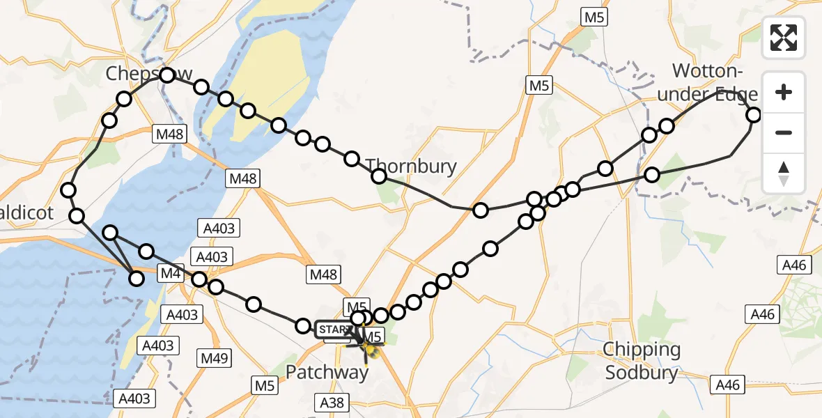 Flight route Police Helicopter Almondsbury - Bristol, 04 June 2026, 14:03