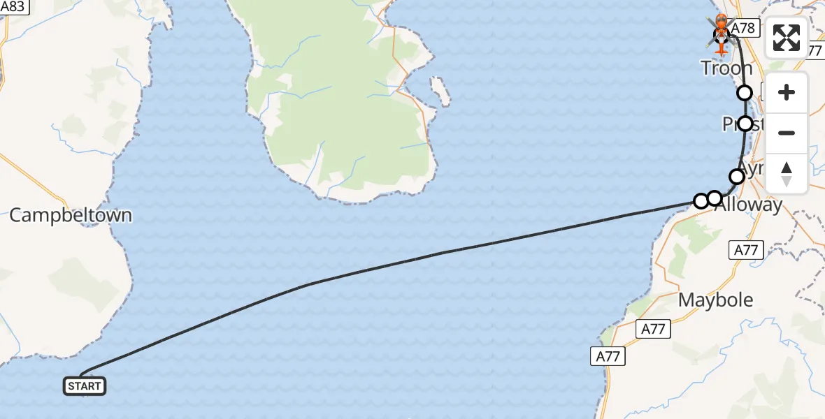 Flight route Coastguard Helicopter Inner Seas - Irvine, 04 June 2026, 14:09