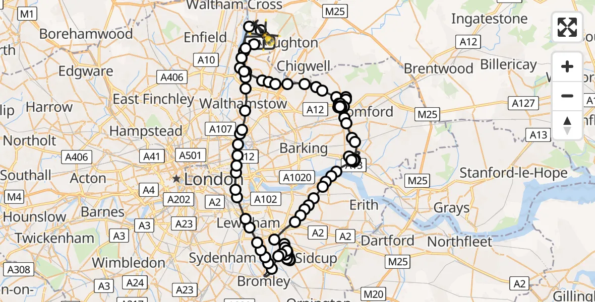 Flight route Police Helicopter Sewardstonebury - Sewardstonebury, 04 June 2026, 14:11