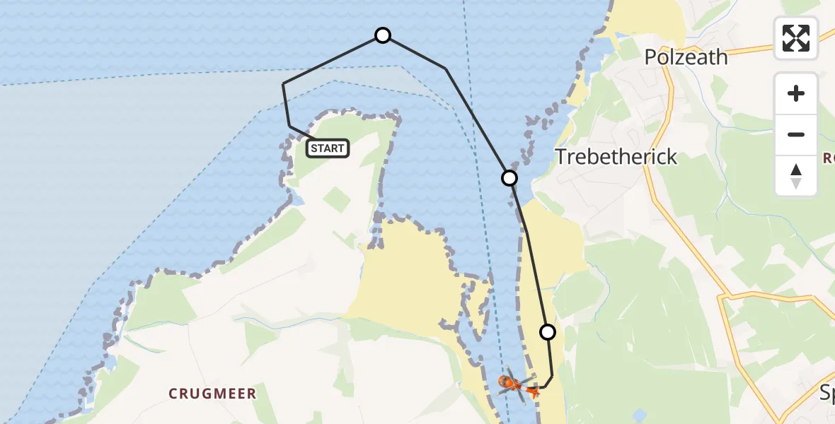 Flight route Coastguard Helicopter Padstow - Padstow, 04 June 2026, 14:14