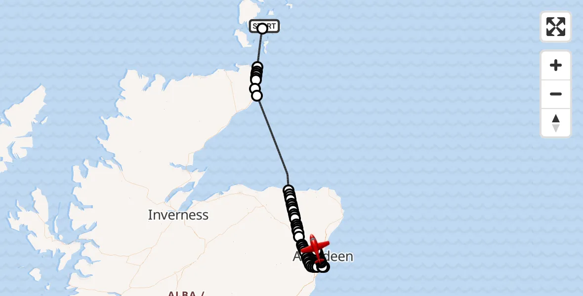 Flight route Air Ambulance Aircraft Kirkwall - Aberdeen International Airport, 04 June 2026, 14:31