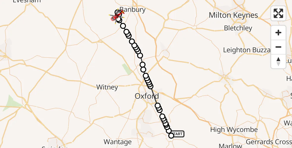 Flight route Air Ambulance Helicopter RAF Benson - Tadmarton, 04 June 2026, 14:35