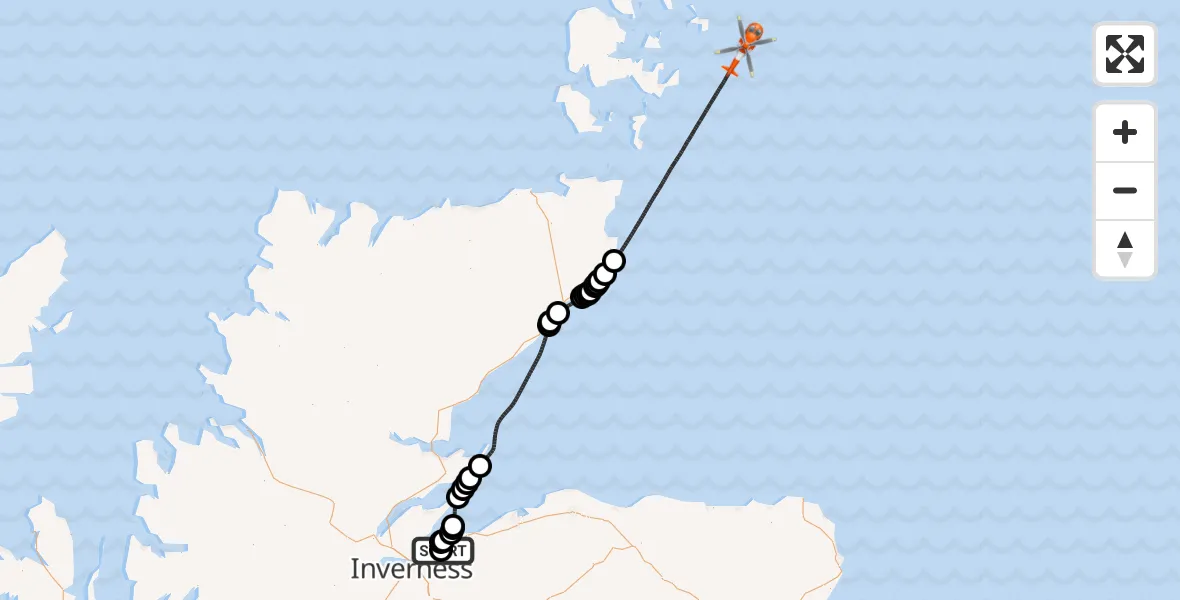 Flight route Coastguard Helicopter Inverness Airport - North Sea, 04 June 2026, 14:44