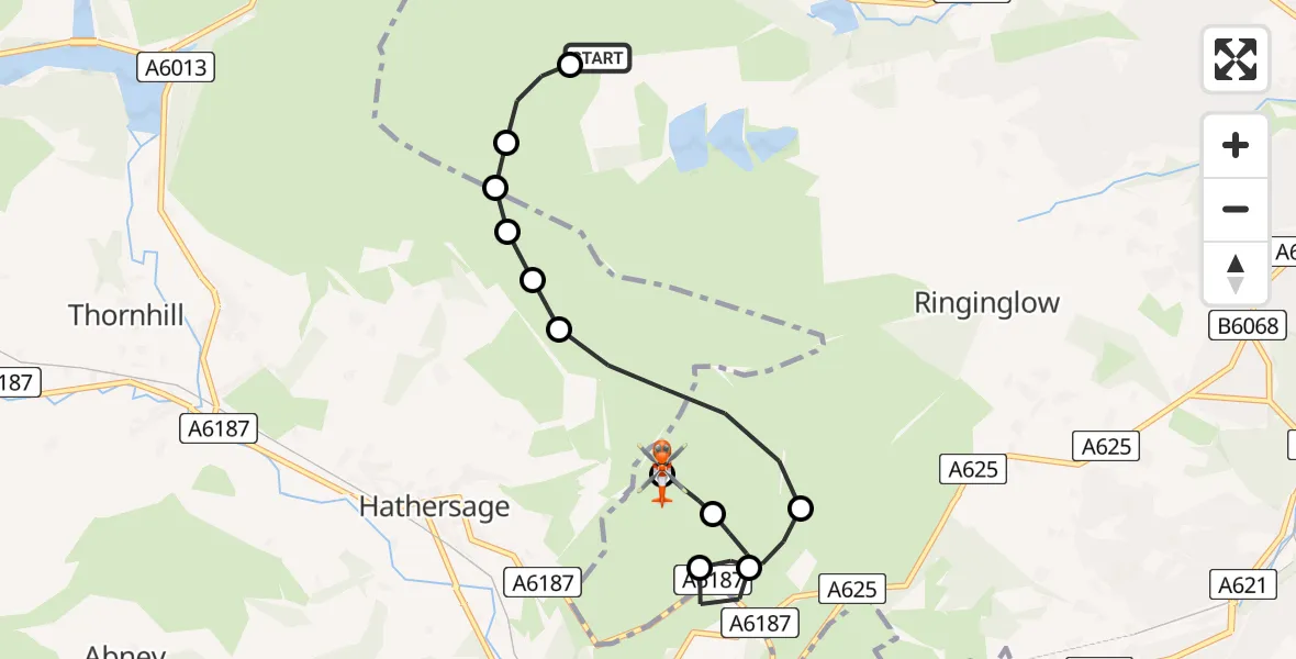 Flight route Coastguard Helicopter Bradfield - Hathersage, 04 June 2026, 15:02