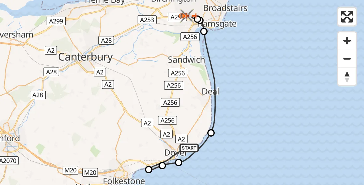 Flight route Coastguard Helicopter Dover - Manston Airport, 04 June 2026, 15:02