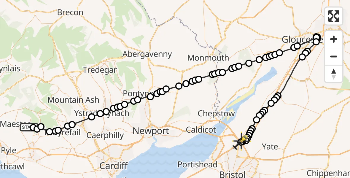 Flight route Police Helicopter Pontycymer - Almondsbury Helicopter Base, 04 June 2026, 15:24