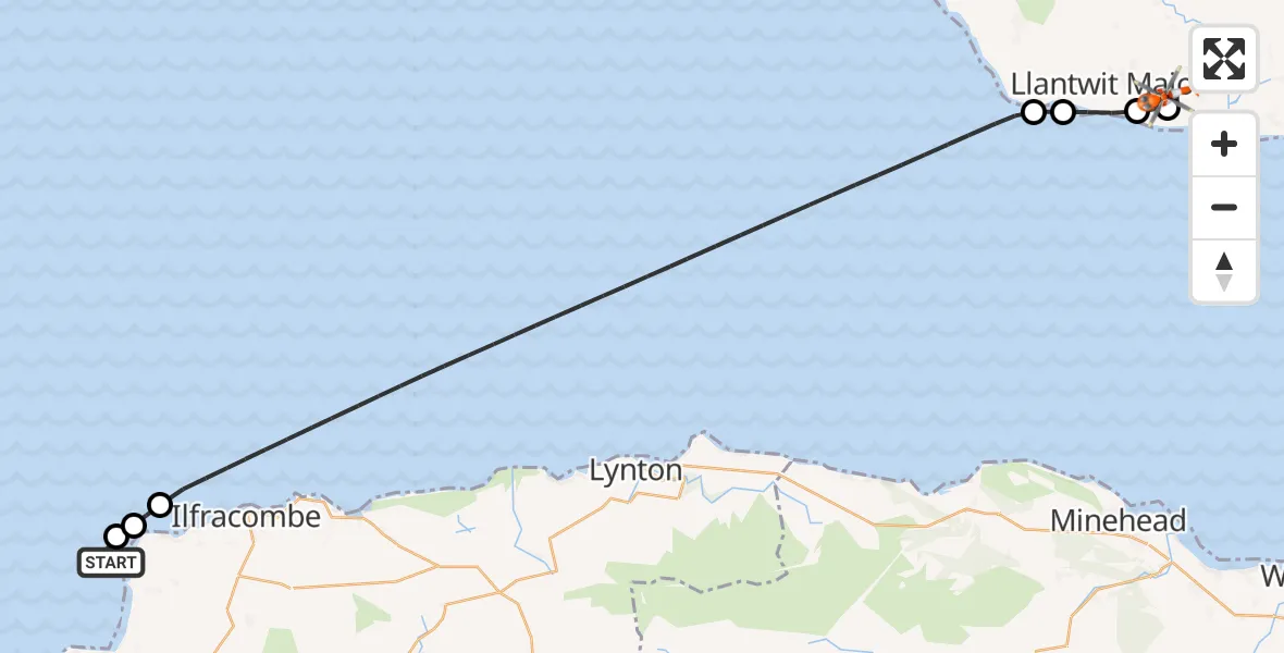 Flight route Coastguard Helicopter Mortehoe - MOD St Athan, 04 June 2026, 15:29