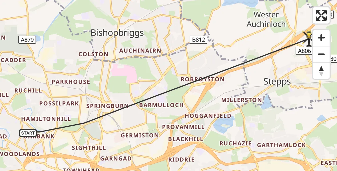 Flight route Police Helicopter Glasgow - Stepps, 04 June 2026, 15:36