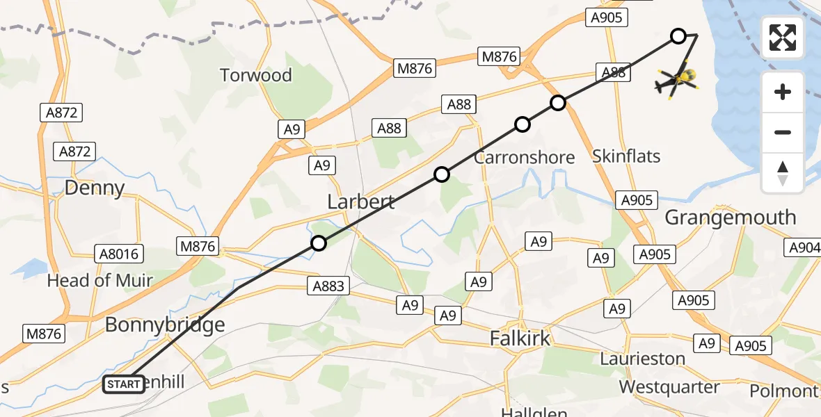 Flight route Police Helicopter Falkirk - Falkirk, 04 June 2026, 15:43