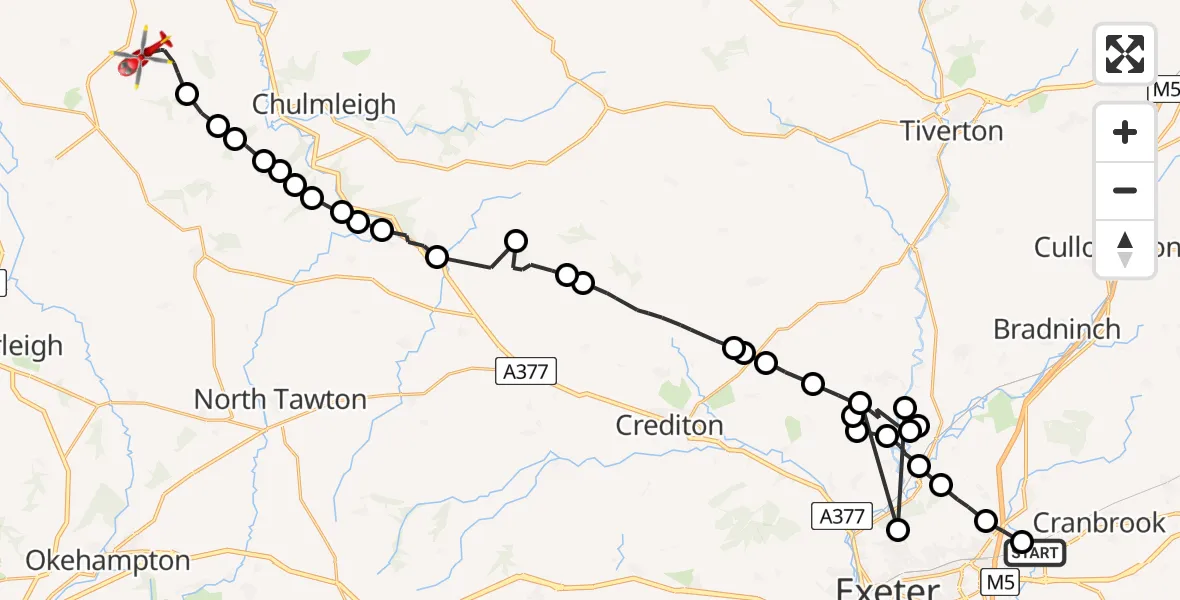 Flight route Air Ambulance Helicopter Clyst Honiton - North Devon, 04 June 2026, 15:43