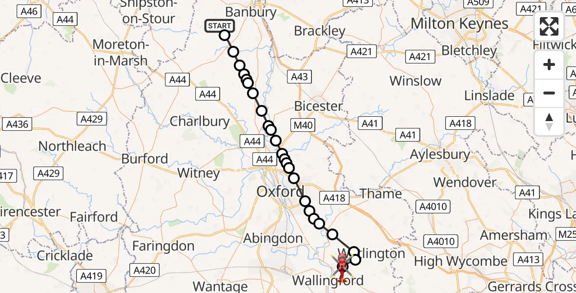 Flight route Air Ambulance Helicopter Tadmarton - RAF Benson, 04 June 2026, 15:57