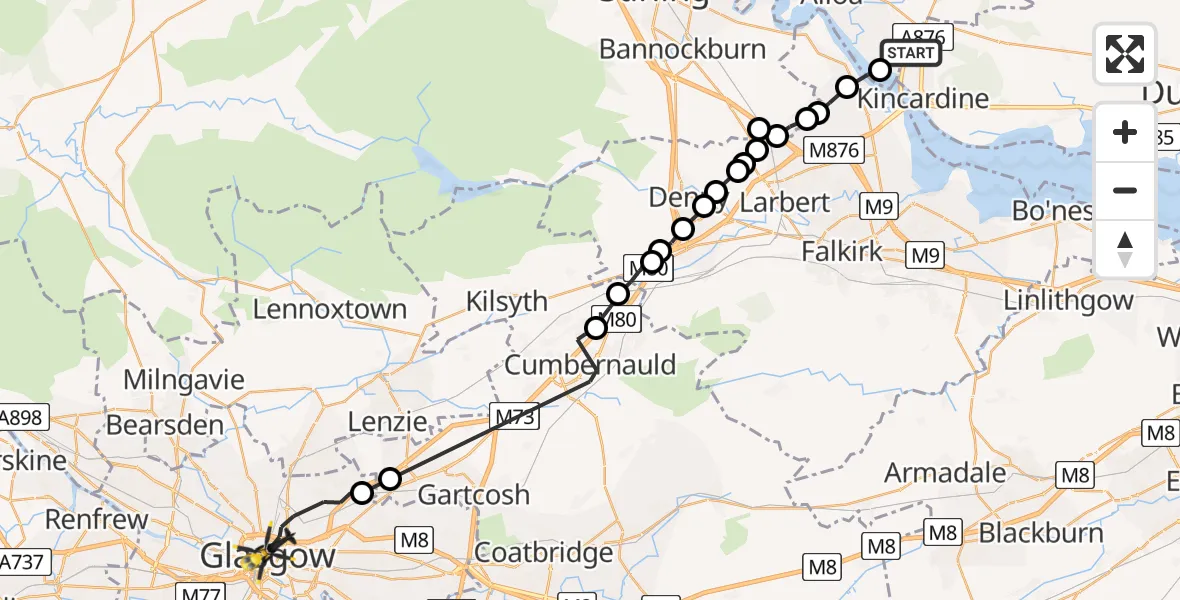 Flight route Police Helicopter Kennet - Glasgow, 04 June 2026, 16:33