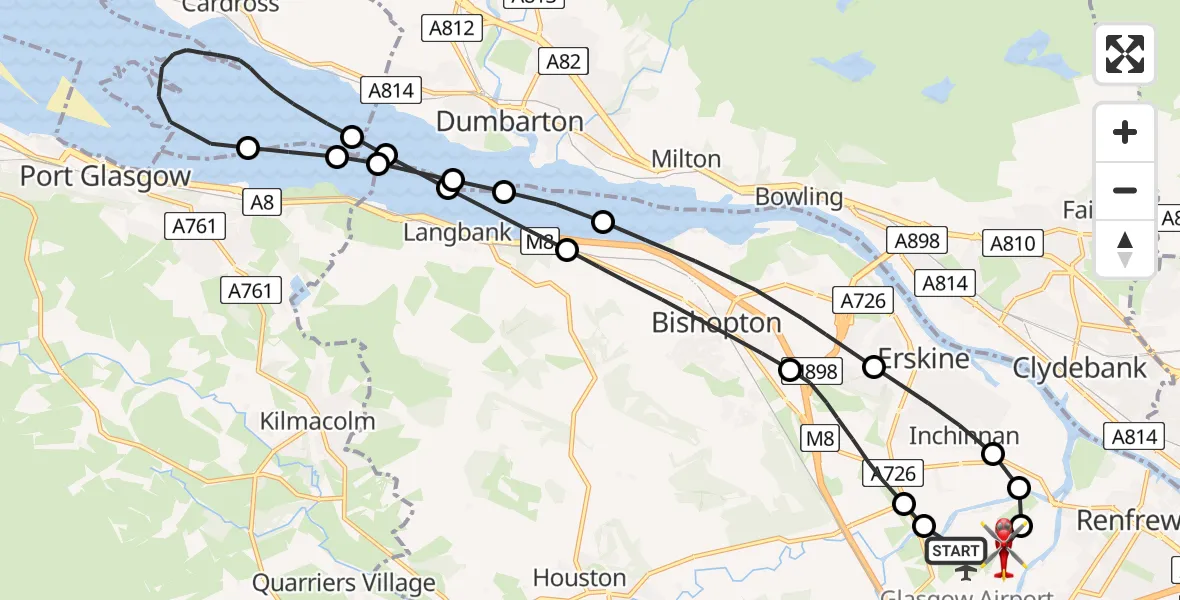 Flight route Air Ambulance Helicopter Glasgow Airport - Glasgow Airport, 04 June 2026, 16:40