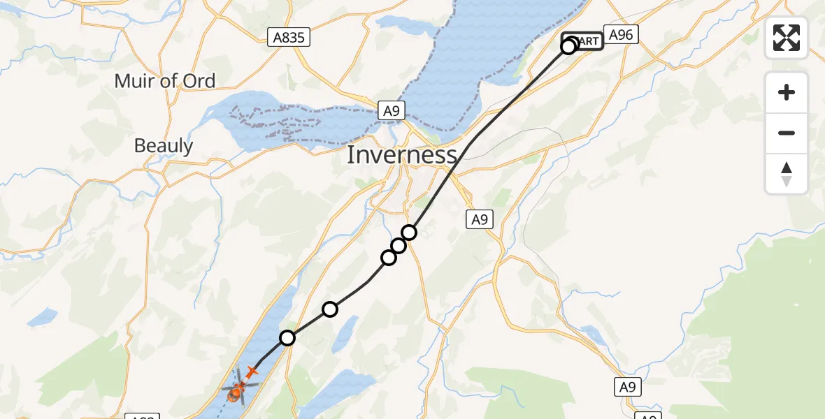 Flight route Coastguard Helicopter Inverness Airport - Loch Ness, 04 June 2026, 16:43
