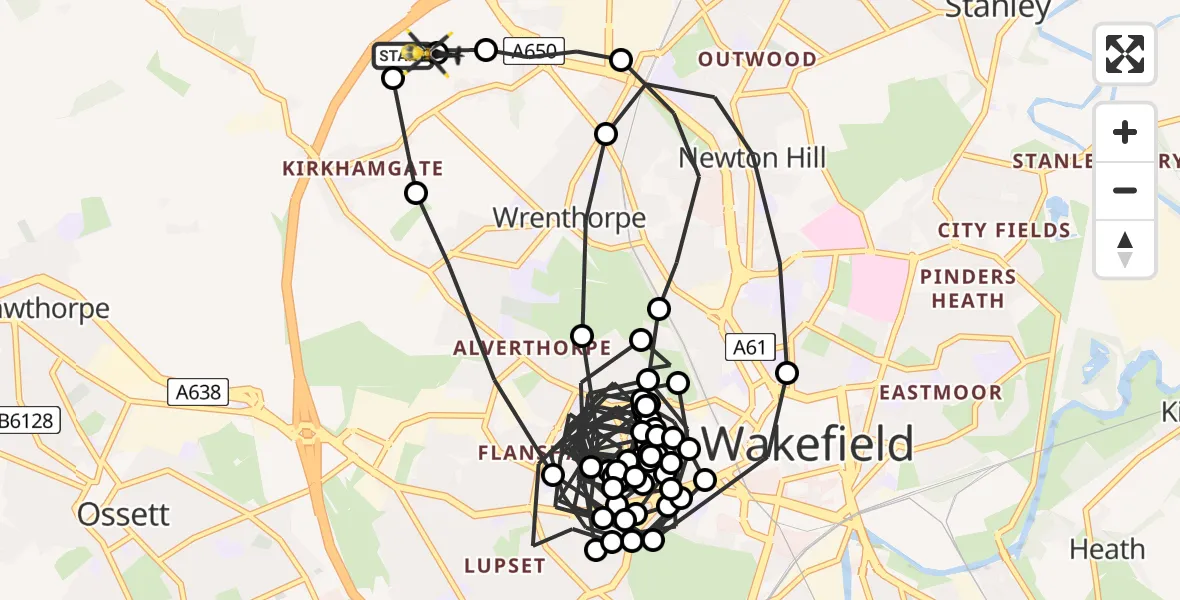 Flight route Police Helicopter East Ardsley - Brandy Carr, 04 June 2026, 16:46