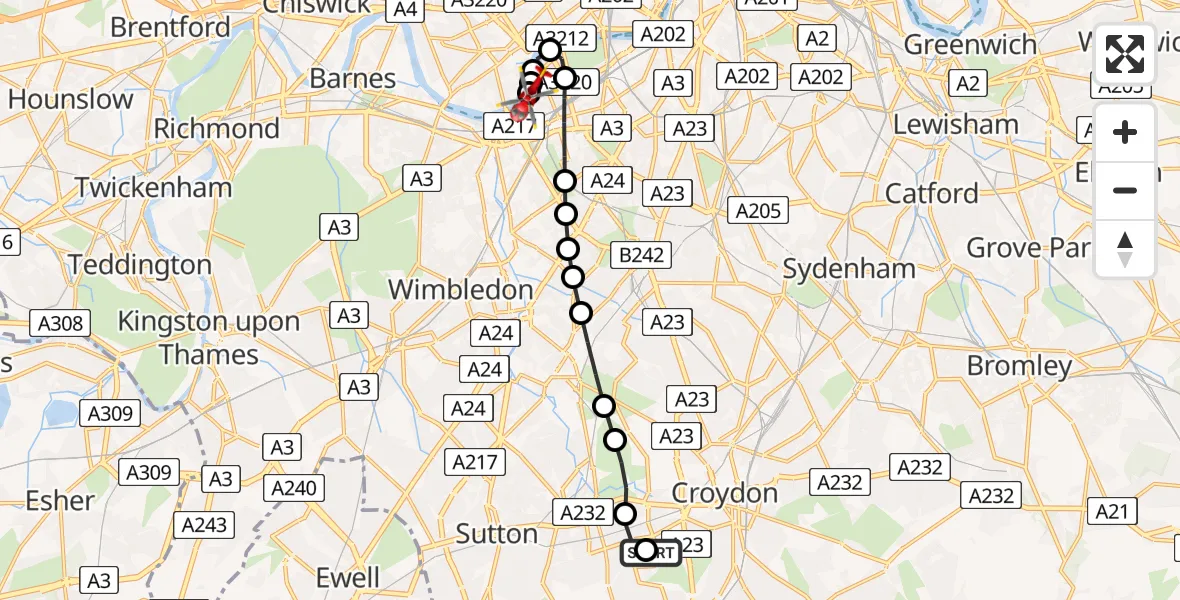 Flight route Air Ambulance Helicopter Roundshaw - London Heliport, 04 June 2026, 16:57