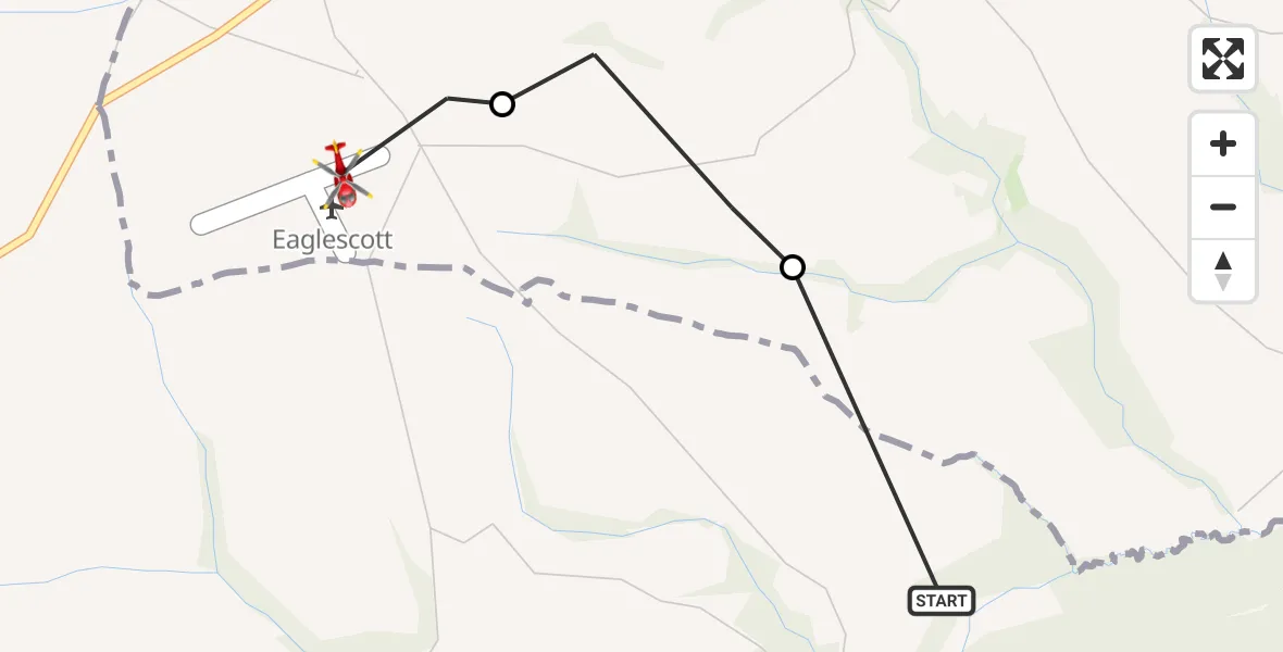 Flight route Air Ambulance Helicopter Ashreigney - Eaglescott Airfield, 04 June 2026, 17:14