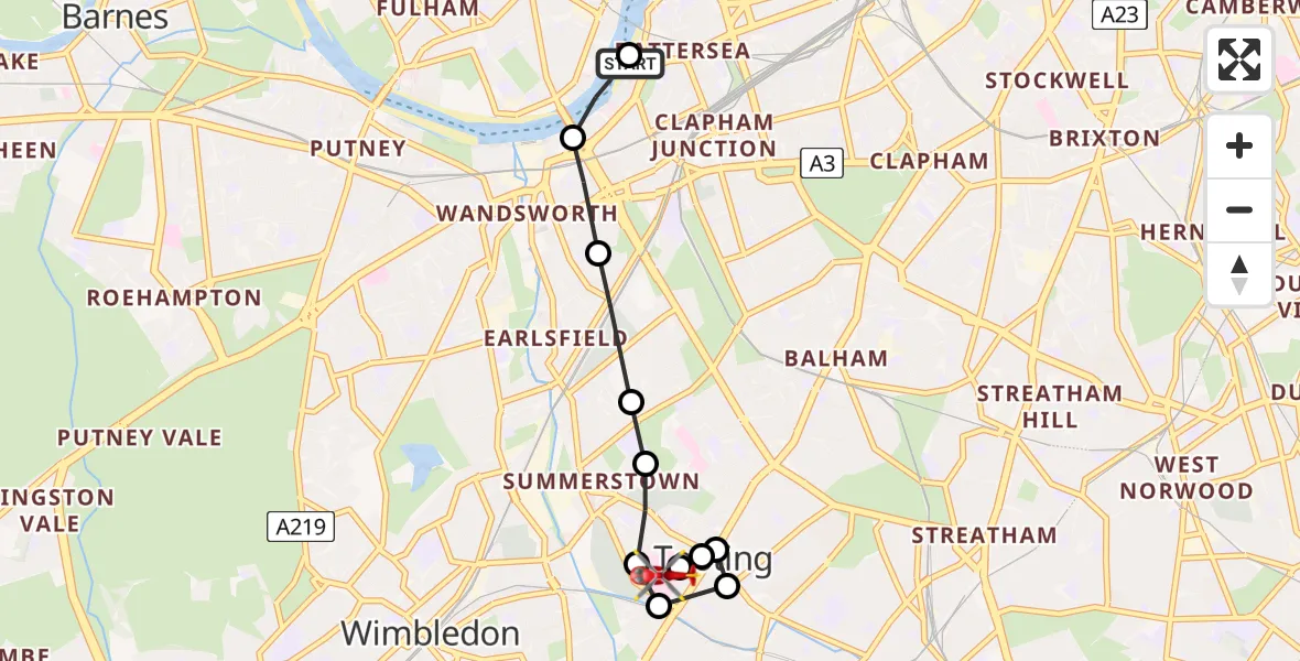 Flight route Air Ambulance Helicopter London Heliport - St Georges Hospital, 04 June 2026, 17:19